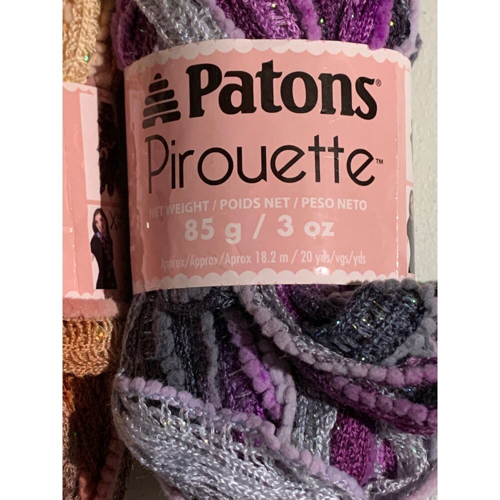 Patons Pirouette Ribbon Fancy Scarf Yarn New Lot Of 2 Skeins Purple & Brown - Picture 2 of 5